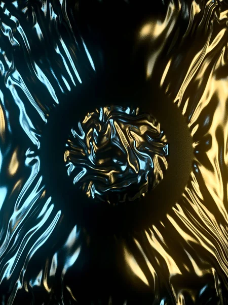 Візуалізація Цифрової Ілюстрації Чорної Металевої Блискучої Фольги Контрастними Синьо Жовтими — стокове фото