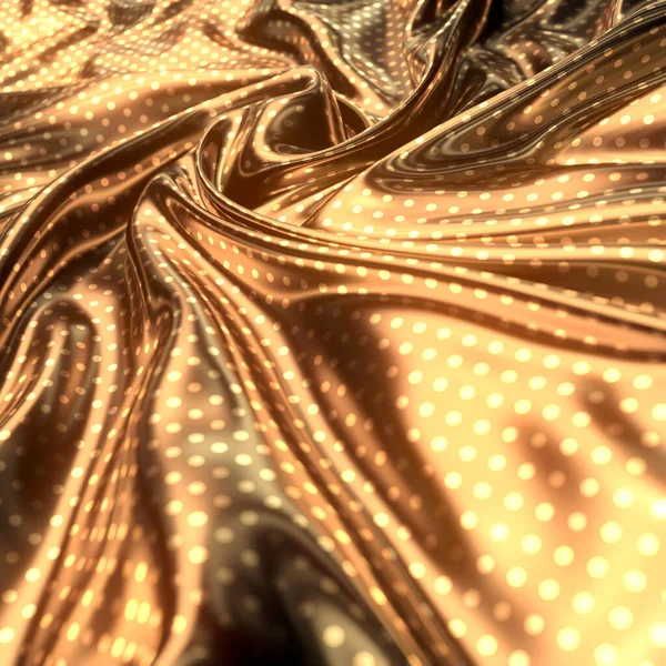 Modelo de design real de tecido de ouro com dobras lisas e polka dot padrão geométrico 3d renderização ilustração digital — Fotografia de Stock