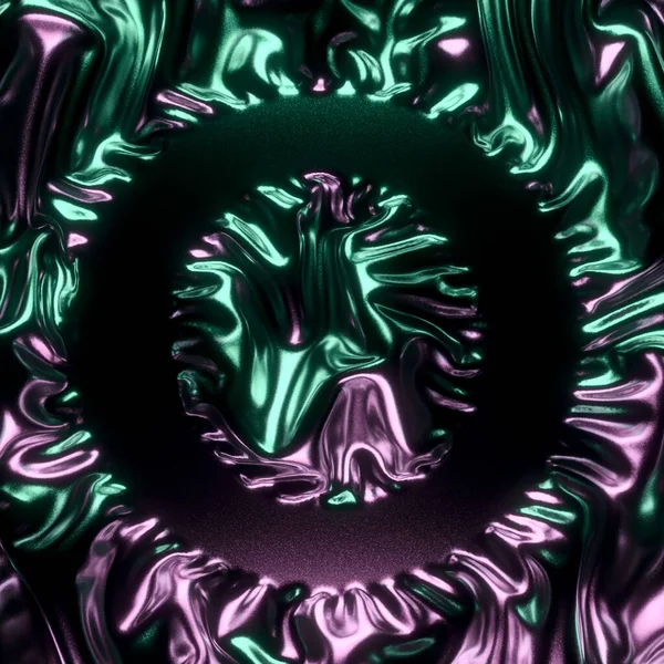 Tissu ondulé brillant noir aux reflets rose et vert contrastés. Illustration numérique de rendu 3D — Photo