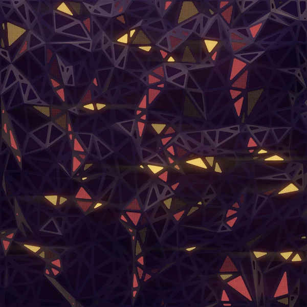 Abstracte Donkere Driehoekige Geometrische Achtergrond Met Gloeiende Lichtgebieden Polygonaal Design — Stockfoto