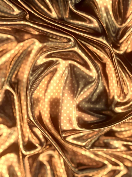 Altın Buruşmuş Ipek Kumaşın Polka Noktalı Geometrik Desenli Yakın Çizimi — Stok fotoğraf