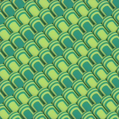 Yeşil çizgili bir desen ile kaplı bir grup geometrik şekil. Konsept tasarım için modern dijital illüstrasyon. Moda minimalist düz geometrik doku. Çağdaş sanat. 3d oluşturma