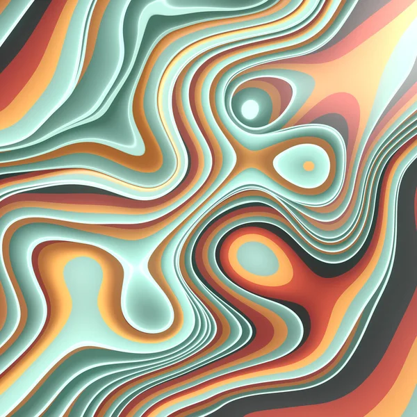 カラフルなストライプの滑らかな波状のデジタルイラスト 美しい3Dレンダリングの背景 創造的な現代的なデザイン ミニマルアートスタイル — ストック写真