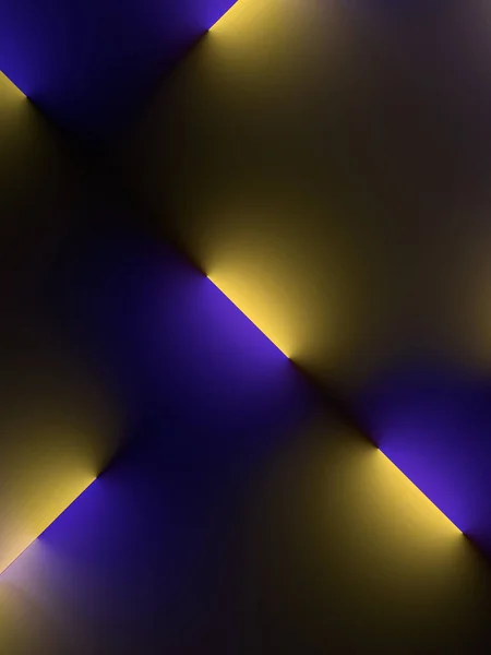 Желтые Синие Флуоресцентные Лампы Темном Фоне Современный Шаблон Рендеринга Космический — стоковое фото