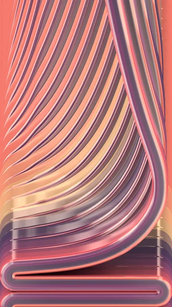Metallic liquid squiggly flow of thin neon colored lines. Minimal geometric background. Modern pattern. Simple geometric shape. Orthographic projection. 3d rendering digital illustration