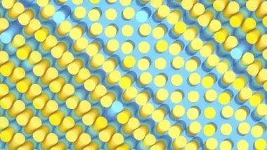 Hareket eden dalgaların deseni, kaotik olarak yanıp sönen silindirler, son moda mavi ve sarı eğimli. Geometrik arkaplan. Tasarım şablonu. Dijital dikişsiz döngü animasyonu. 3D görüntüleme. HD çözünürlüğü