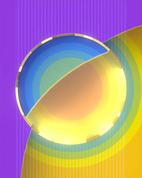 Geometric composition of rounded figures with a smoothly, harmoniously colors and luminous ring in the center. Abstract design. Minimal art. 3d rendering digital illustration