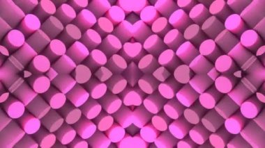 Hareket eden dalgaların kaleydoskopik deseni, kaotik olarak yanıp sönen silindirler. Yaratıcı modern tasarım. Sanat geçmişi. Minimum konsept. Dijital dikişsiz döngü animasyonu. 3D görüntüleme. HD çözünürlüğü