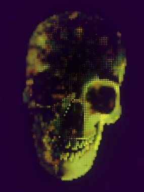 3d rendering digital illustration of the skull from the glowing, colorful LED lamps. Modern presentation template. Graphic design