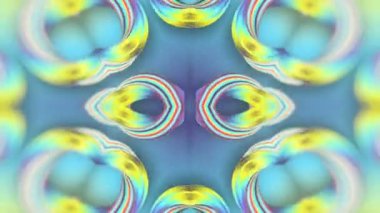 Yanardöner şekillerden oluşan bir gruptan psikedelik desen. Parlak soyut bir arka plan. Modern tarzda üç boyutlu biçimlendirme. Dijital dikişsiz döngü animasyonu. 4K, Ultra HD çözünürlüğü