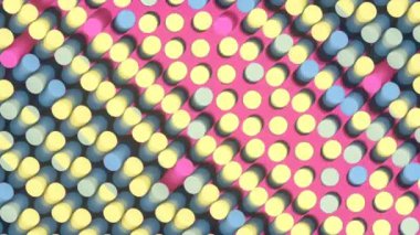 Hareket eden dalgaların deseni, kaotik olarak yanıp sönen silindirler. Modern geometrik arka plan. Dijital dikişsiz döngü animasyonu. 3D görüntüleme. HD çözünürlüğü