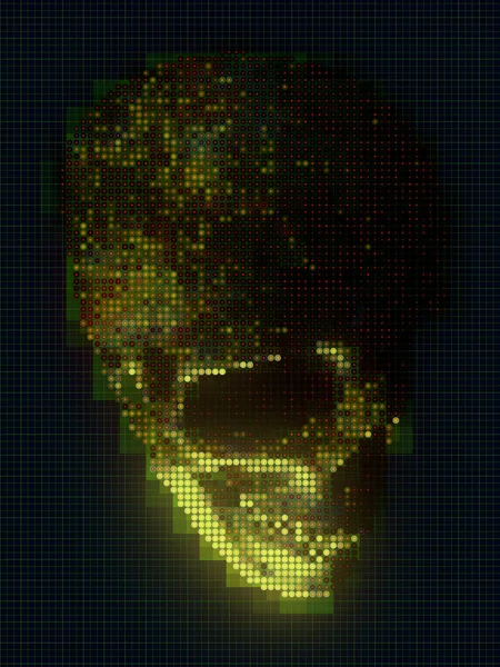 Виртуальное Голографическое Изображение Черепа Светящихся Разноцветных Пикселей Рендеринг Цифрового Фона — стоковое фото