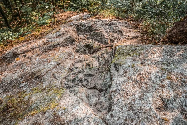 Human stone working from the prehistoric times of the German ancestors at the foot of the mountain Hoher Sachsen near Grafenau in the Bavarian Forest, Germany