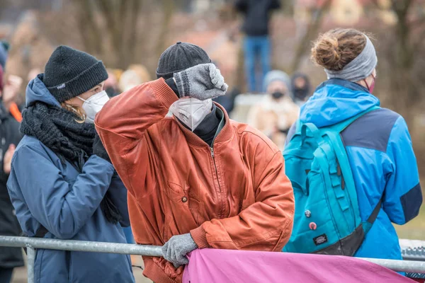 Ratisbona Baviera Alemania Enero 2022 Manifestante Antifascistas Izquierda Del Antifa — Foto de Stock