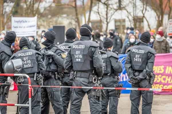 Ratisbona Baviera Alemania Enero 2022 Despliegue Policial Una Manifestación Corona — Foto de Stock