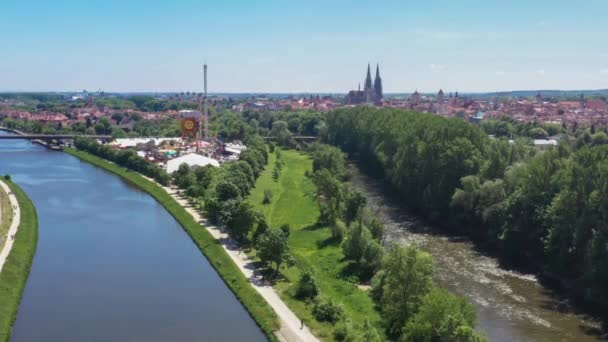 Filmagem Cidade Regensburg Baviera Com Vista Para Festival Folclórico Dult — Vídeo de Stock