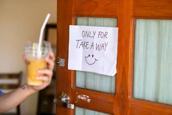 White Paper Words Only Take Away Written Door Food Store — Stock Photo, Image