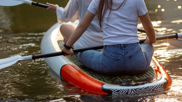 Gentle Woman Hand Holding Paddle Boat Relax Water Activities — Stock Photo, Image