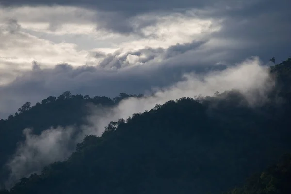 Paisaje Montaña Niebla Nubes Lluvia Montaña Una Imagen Fresca Refrescante — Foto de Stock
