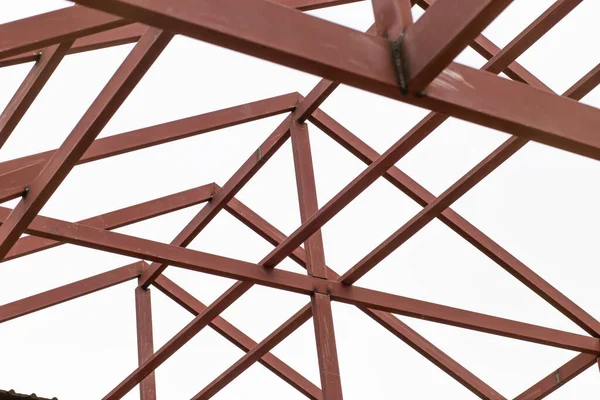 Steel Roof Structure Painted Brown Rust Proof Paint White Background — Stock Photo, Image
