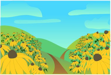 Güneşli çiçekli parlak vektör kartı