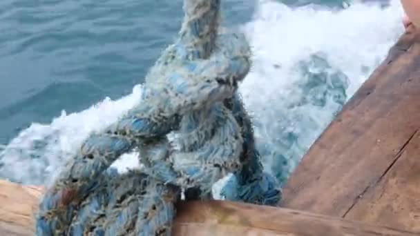 Rope Knot Boat Background Stormy Waves — Stock Video