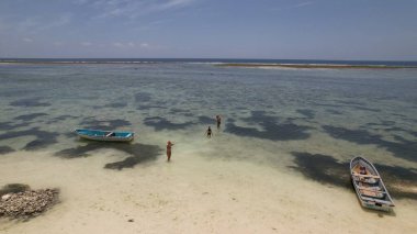 Okyanusta yürüyen insanların robot görüntüleri.