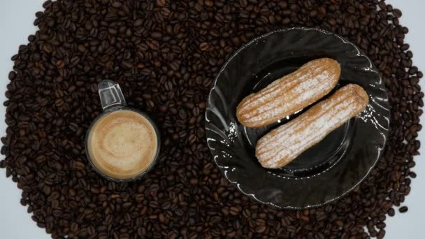 Café Con Pastel Comida — Vídeos de Stock