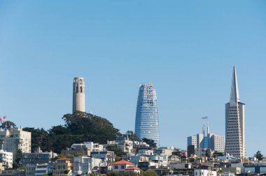 San Francisco şehrindeki telgraf tepesi bölgesi güneşli mavi gökyüzü gününde.  