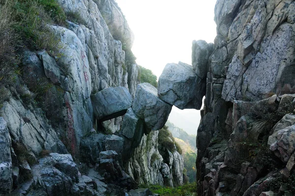 Immortal Bridge on the top of Tai Shan (Mount Tai) in the city of Tai'an in Shandong Province China.