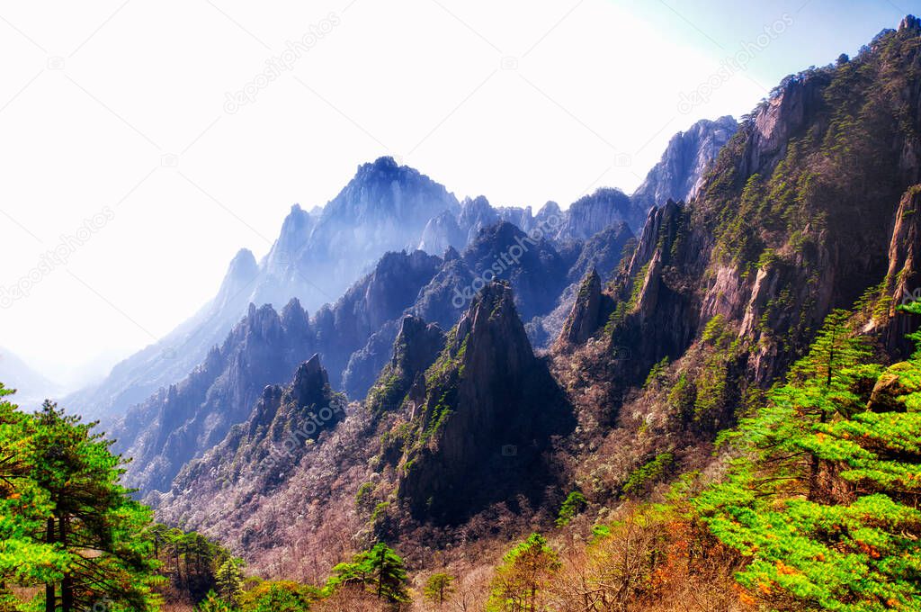 The dramatic landscape of Huangshan or Yellow Mountain located in Anhui Province China.