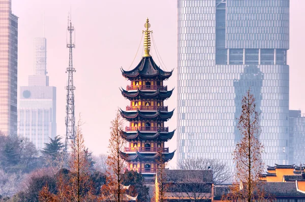 Pagoda Del Buda Medicina Siete Pisos Templo Jiming Ciudad Nanjing —  Fotos de Stock