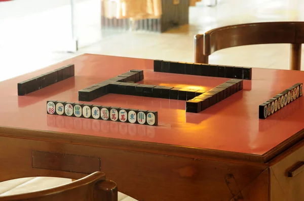Tuiles Mahjong Mis Place Sur Une Table Jeu — Photo