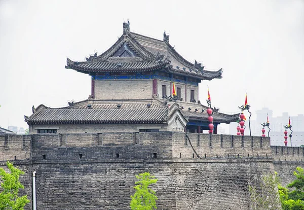 Mur Ville Xian Fortification Par Une Journée Nuageuse Porte Sud — Photo