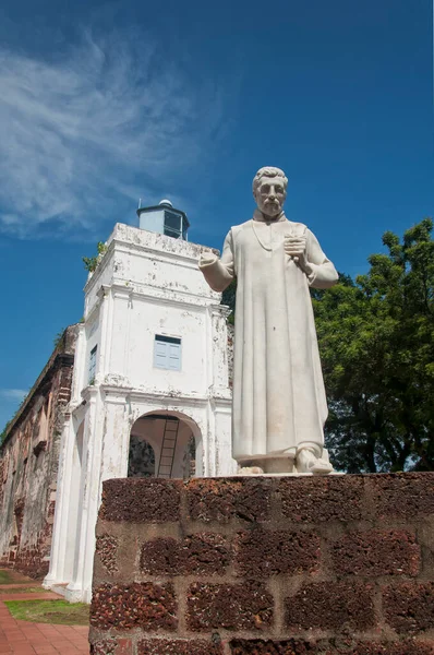 Las Ruinas Históricas Iglesia Católica San Pablo Faro Estatua San —  Fotos de Stock