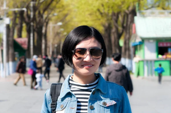 Happy Chinese Woman Early Springtime Harbin Stalin Park Heilongjiang Province — Stock Photo, Image