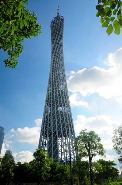 Torre Del Cantón Eleva Por Encima Los Árboles Guangzhou China — Foto de Stock