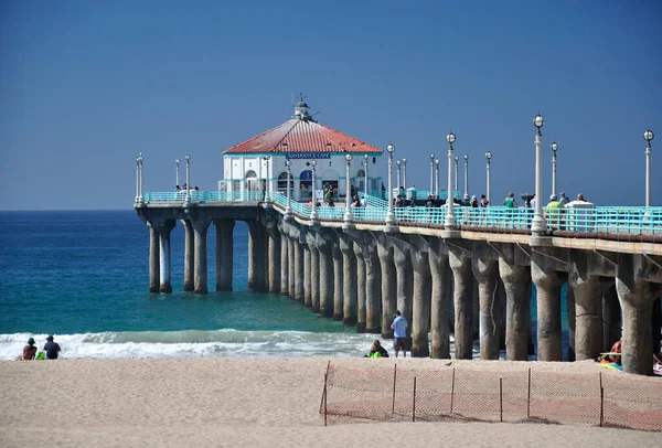 September 16, 2016.  Manhattan Beach, California.  People walking on the manhattan beach pier in Manhattan Beach California on the pacific ocean.