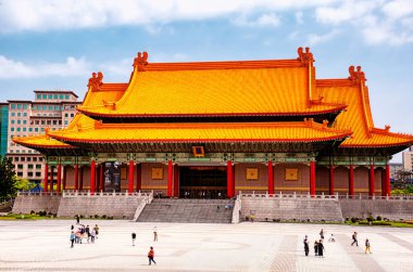 March 31, 2018. Taipei, Taiwan.  Tourists visiting liberty square in front of the national concert hall in the city of Taipei, Taiwan.