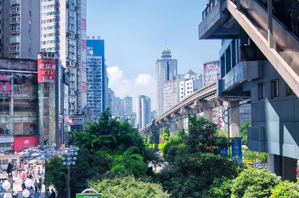 Chongqing China June 2018 Elevated Metro Track Built Populated Area — Foto de Stock