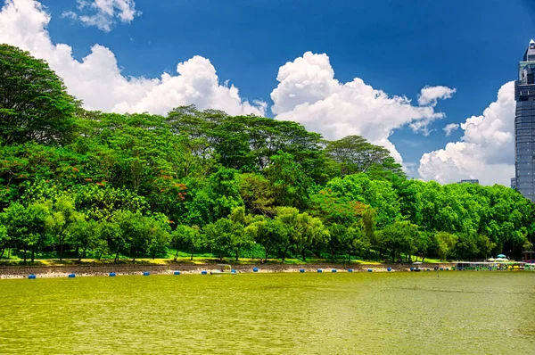 Ουρανός Της Πόλης Shenzhen Στο Παρασκήνιο Της Μια Τεχνητή Λίμνη — Φωτογραφία Αρχείου