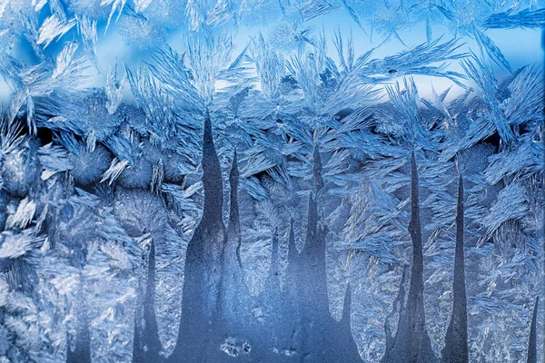 Abstract Pattern Ice Crystals Frozen Window Wintertime — Stock Photo, Image