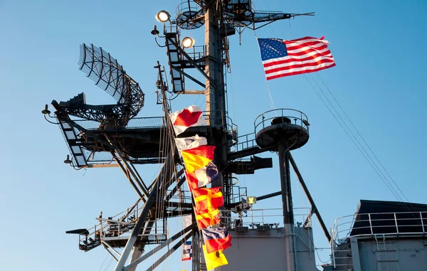 Mast Ships Flags Uss Midway Museum San Diego California — Stock Photo, Image