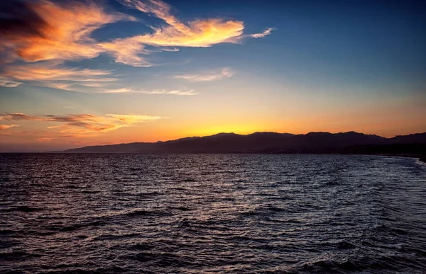 Sun Setting Mountains West Coast Santa Monica California Pacific Ocean — Stock Photo, Image