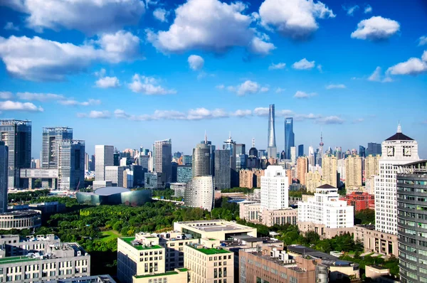 Iconc Landmarks Lujiazui Area Pudong Shanghai China Sunny Blue Sky — Foto de Stock