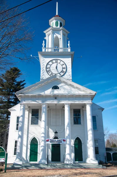 Front Entrance South Congregational Church Town Kennebunkport Maine Sunny Blue — 图库照片
