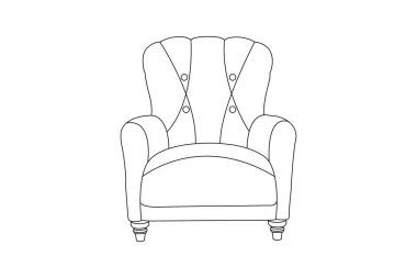 El çizimi taslak koltuk koltuğu. Düz stil mobilya çizgisi çizimi. İç mekan. (Kartlar, davetiyeler, DIY projeleri, web siteleri, boyama kitabı için doku olarak kullanılabilir)