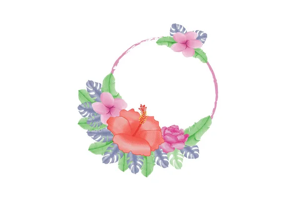Water Color Floral Frame Illustration Flower Wreath Isolated White Background — ストックベクタ