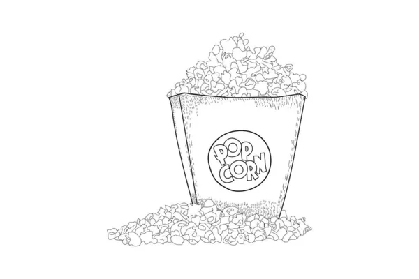 Hand drawn popcorn with packet line art illustration 