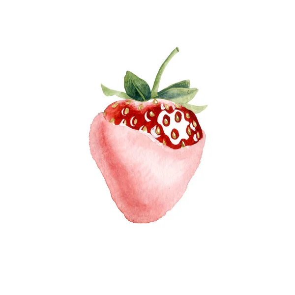 Watercolor illustration of red strawberry in chocolate —  Fotos de Stock